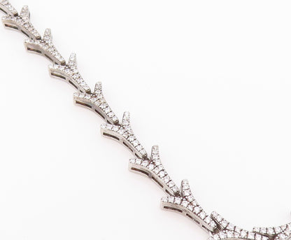 925 Sterling Silver Vintage Necklace CZ Classic Interlocking V Link Chain NE4916