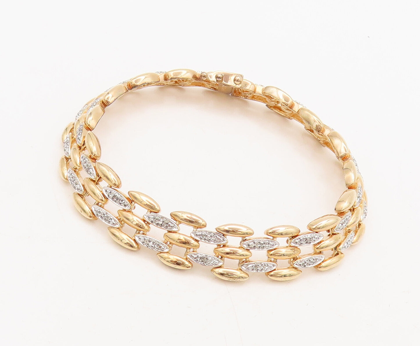 925 Sterling Silver Vintage Bracelet Gold Plated Oval Bead Real Diamonds BT10251