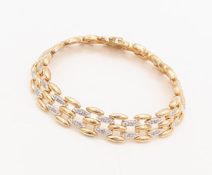 925 Sterling Silver Vintage Bracelet Gold Plated Oval Bead Real Diamonds BT10251