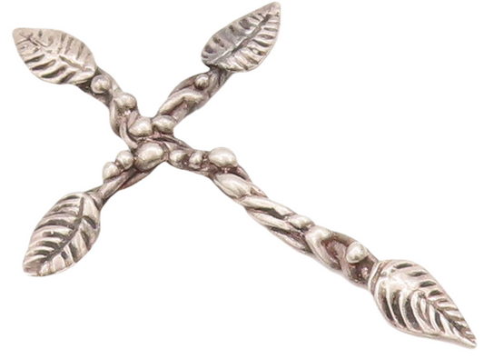 925 Sterling Silver Vintage Pendant Religious Creeper Floral Carve Cross PT23035