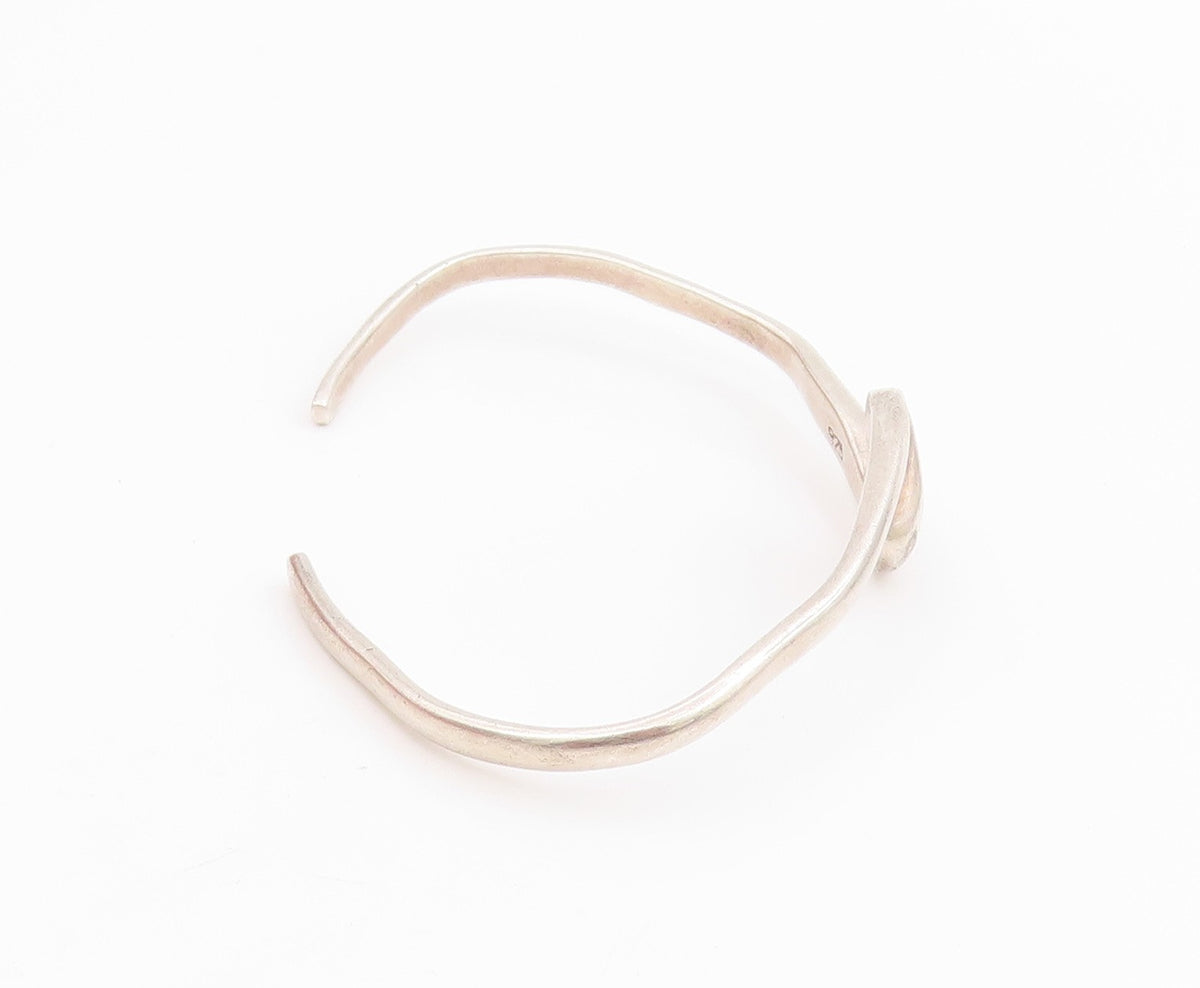 925 Sterling Silver Vintage Bracelet Modernist Solid Curvy Wave Cuff  BT11639