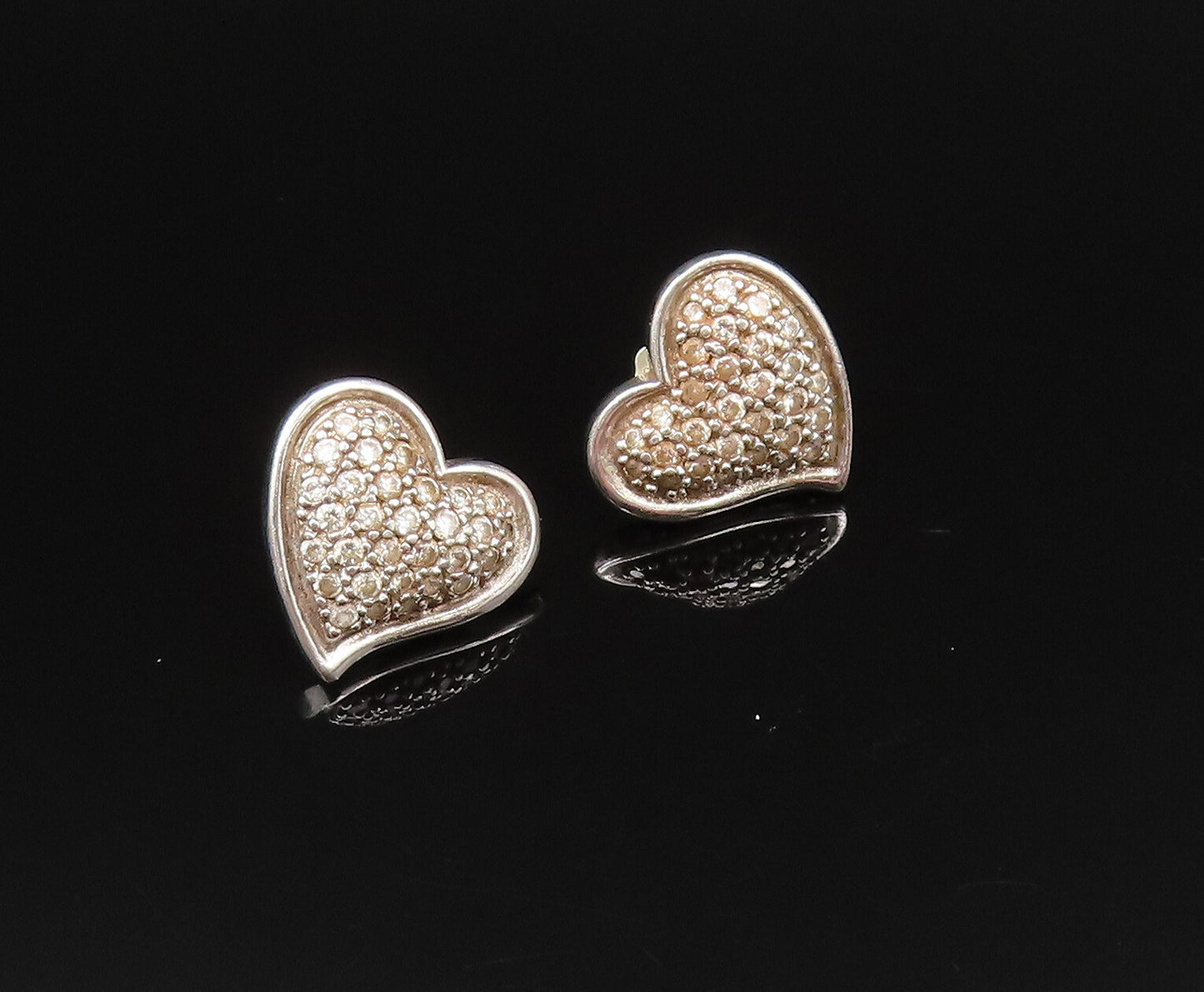 925 Silver  Vintage Dainty Sparkly Topaz Love Heart Stud Earrings  EG11996