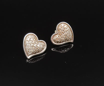 925 Silver  Vintage Dainty Sparkly Topaz Love Heart Stud Earrings  EG11996