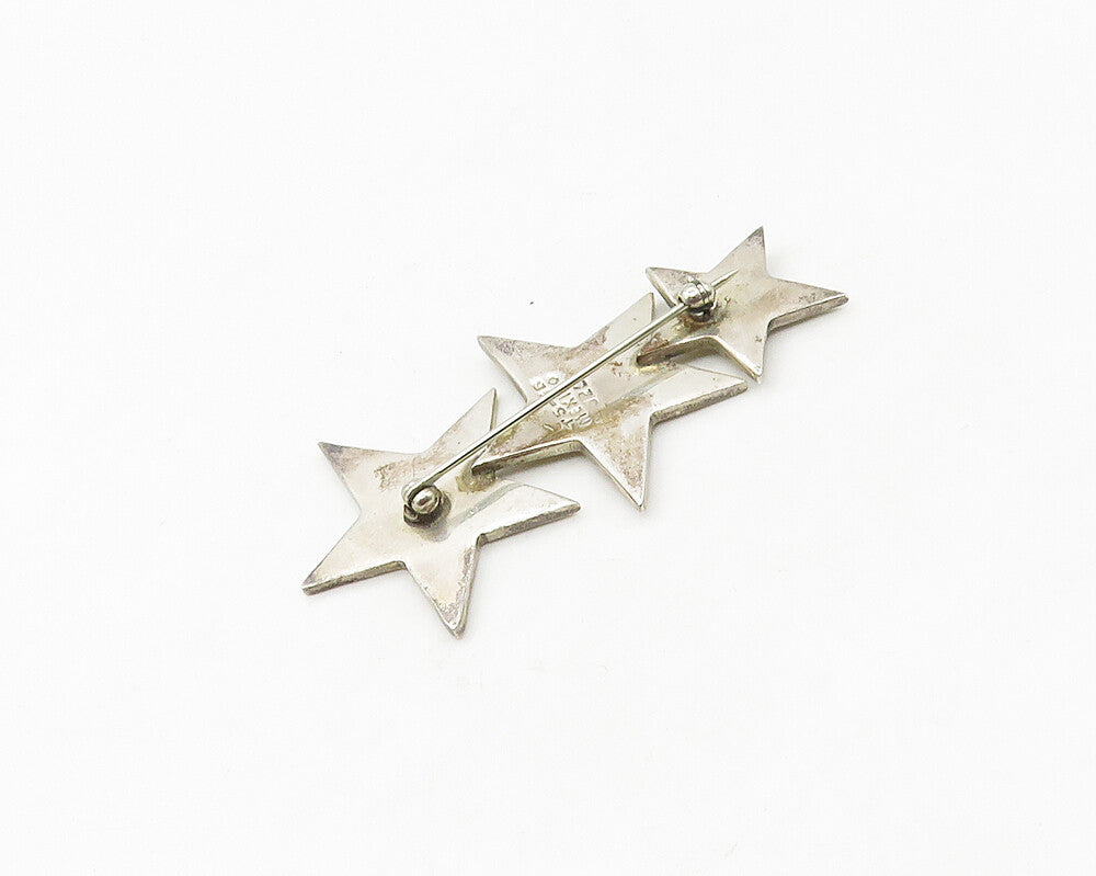 MEXICO 925 Sterling Silver  Vintage Smooth Graduated Stars Brooch Pin  BP6736