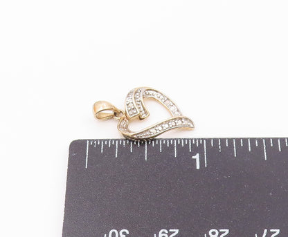 925 Sterling Silver  Vintage Shiny Topaz 2 Tone Love Heart Pendant  PT18761