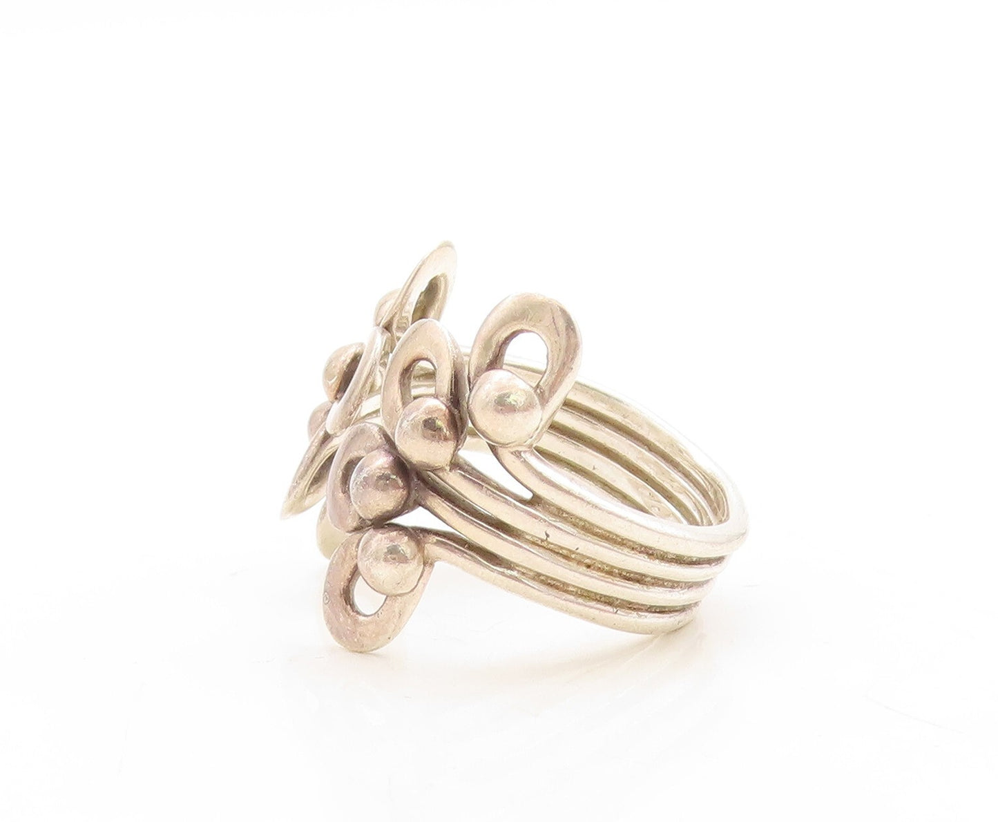 925 Sterling Silver Vintage Ring Solid Cutout Floral Design  Sz 12  RG31405