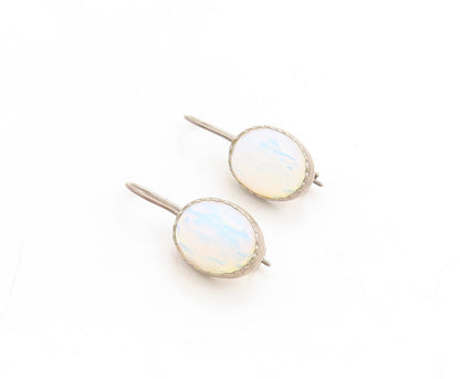 925 Sterling Silver Vintage Earrings Dark Tone Cabochon Cut Mystic Opal  EG13292