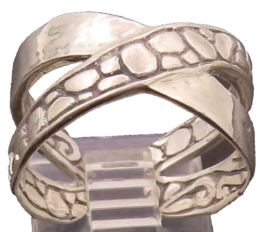 SARDA 925 Silver  Vintage Reptile Skin Cross Adjustable Ring Sz 8.5  RG26596
