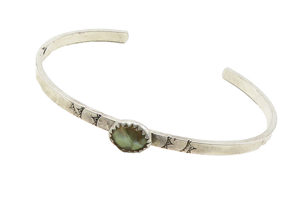 S. COOPER 925 Sterling Silver Vintage Faceted Labradorite Cuff Bracelet BT6348