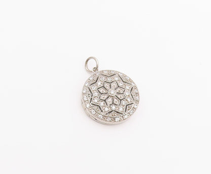925 Sterling Silver Vintage Pendant Topaz Floral Mandala Charm OPENS  PT26363