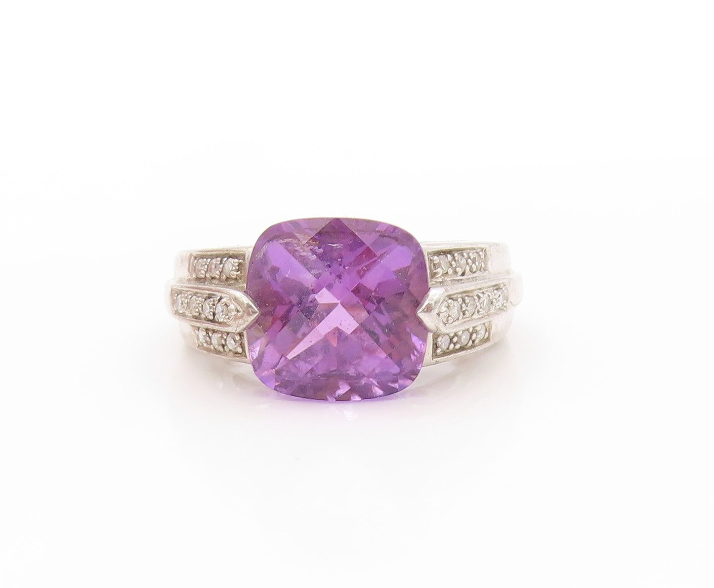 925 Sterling Silver Vintage Ring Designer Amethyst & Topaz Band  Sz 6  RG32837