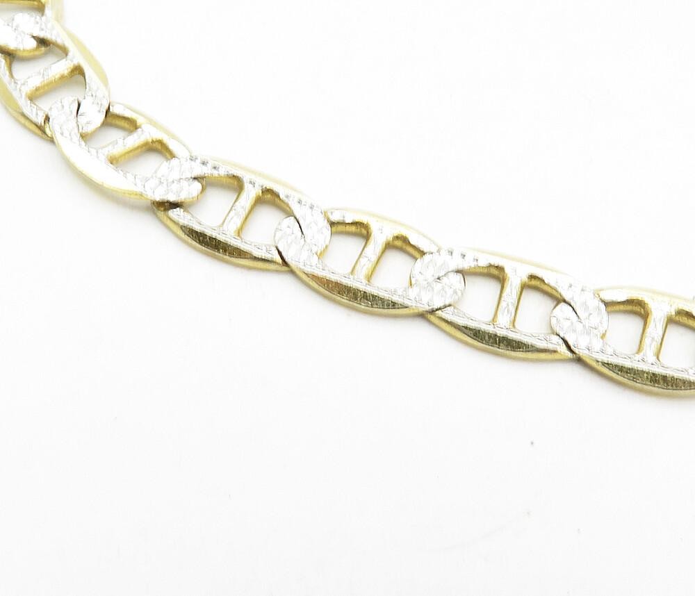 925 Sterling Silver  Diamond Cut Two Tone Anchor Link Chain Necklace  NE1661