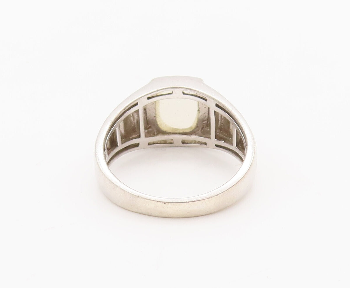925 Sterling Silver Vintage Ring Carved Square Opal & Diamond  Sz 10.5  RG28302