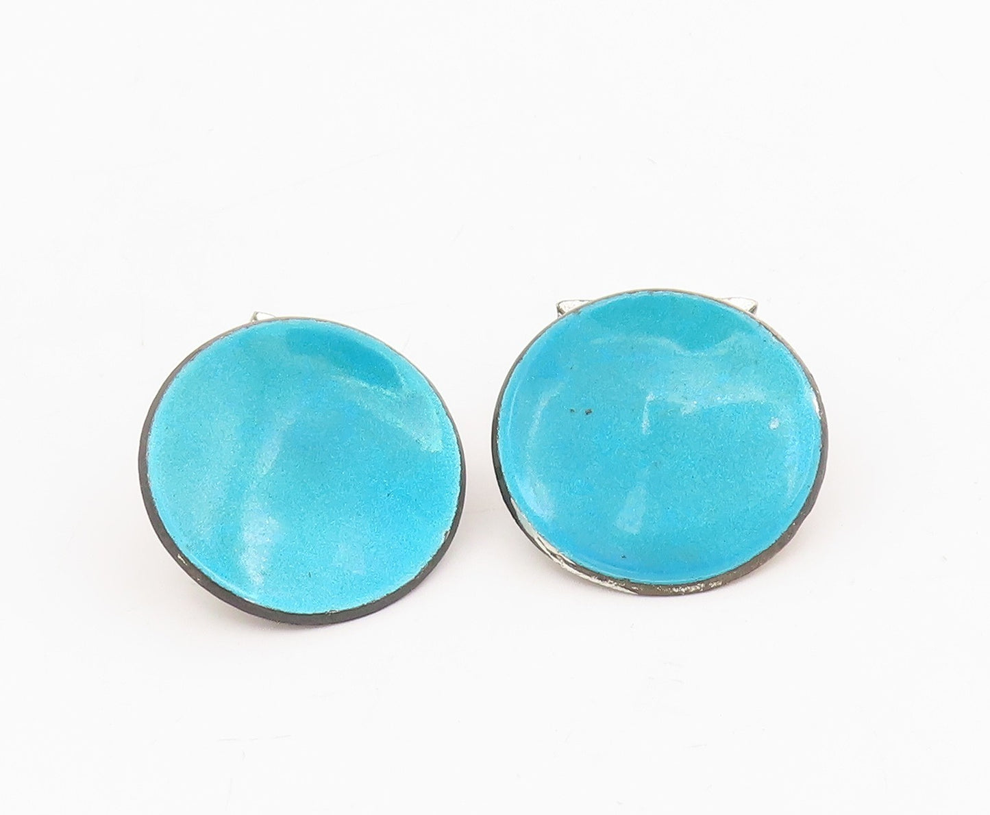 925 Sterling Silver Vintage Cufflinks CELLINI Blue Enameled Round Pair  TR4125