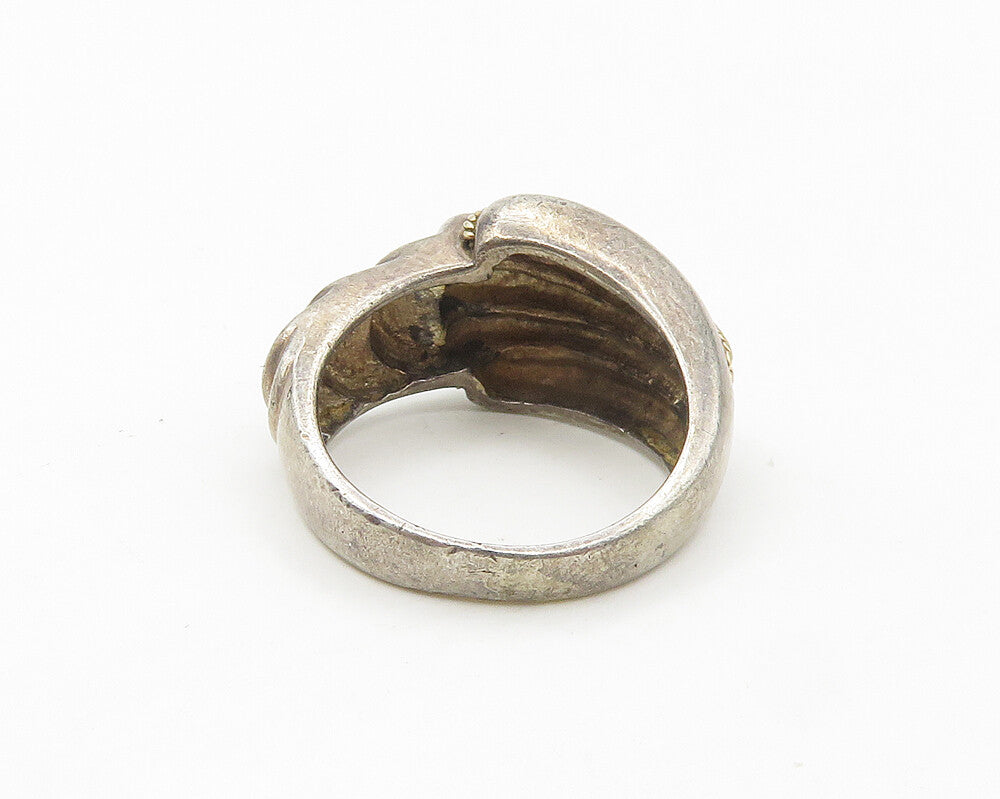 925 Silver & 14K GOLD  Vintage 2 Tone Twist Graduated Band Ring Sz 8  RG17904