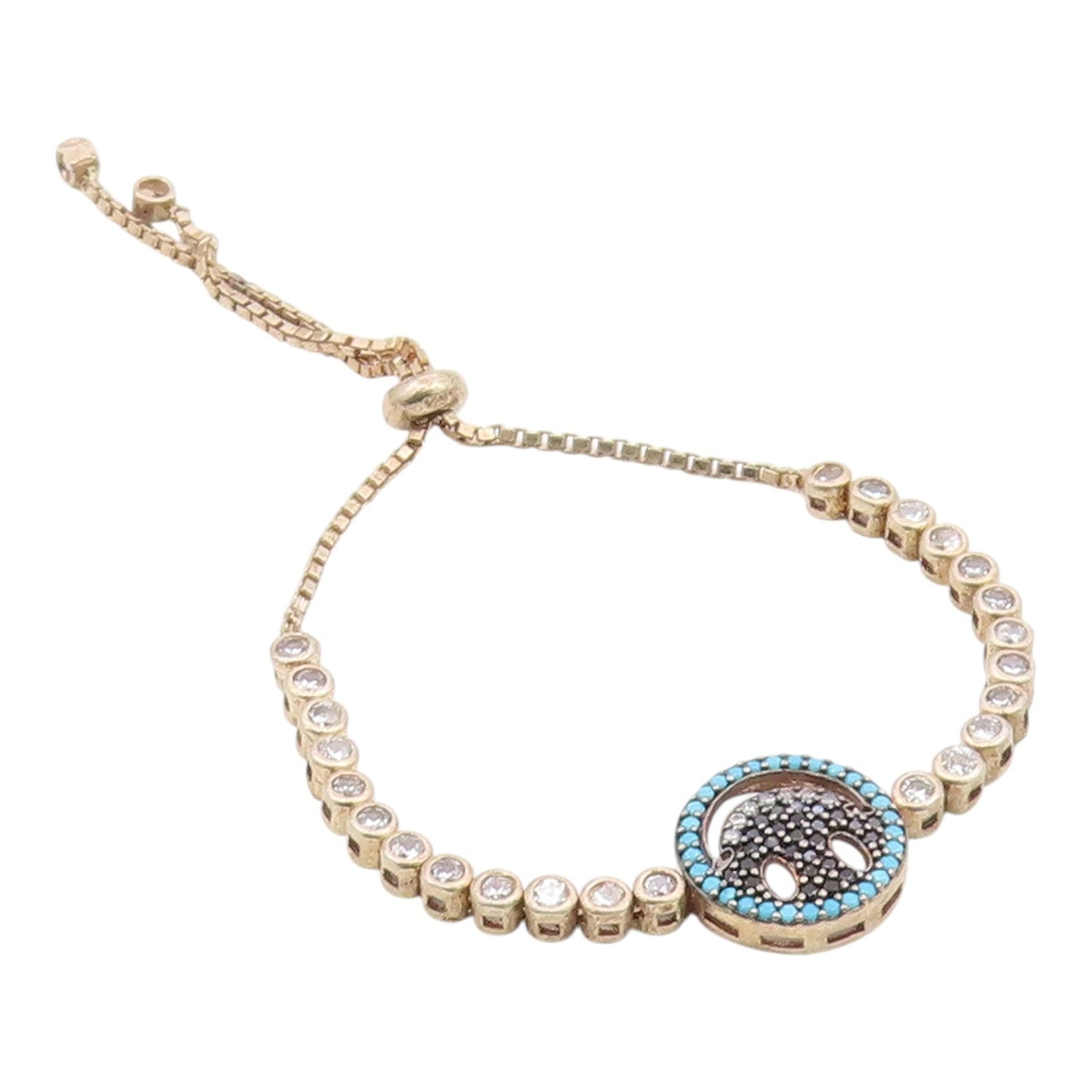 925 Silver  Vintage Turquoise Spinel & Cubic Zirconia Chain Bracelet  BT8789