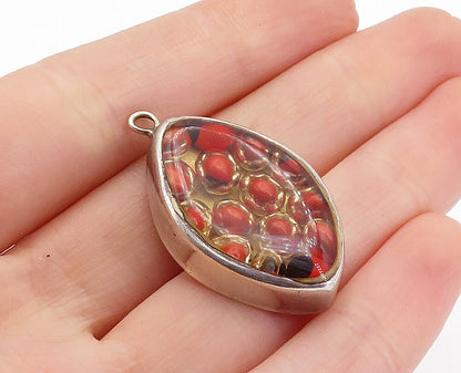 925 Sterling Silver  Vintage Enamel Glass Art Pointed Oval Pendant  PT4661