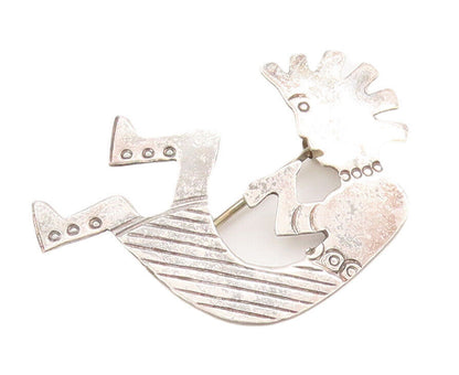 925 Sterling Silver Vintage Brooch Pin NAVAJO Cutout Etched Trible Man  BP10800