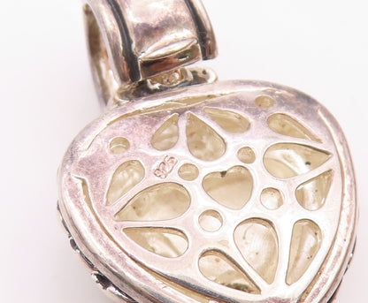 925 Sterling Silver  Vintage Shiny Two Tone Love Heart Cutout Pendant  PT16995