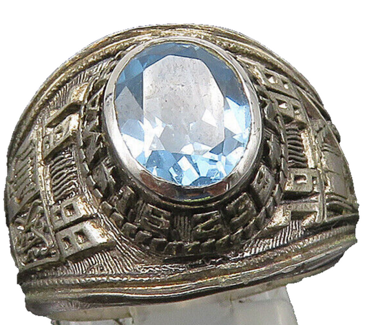 REED 925 Silver  Vintage Blue Topaz I.S. 238 Class 1998 Ring Sz 8.5  RG22097