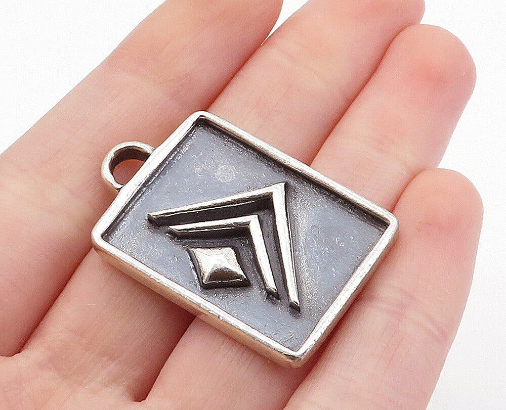 925 Sterling Silver  Vintage Oxidized Arrow Design Square Pendant  PT4942