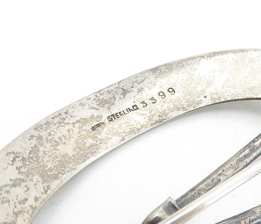 925 Sterling Silver  Vintage Antique Dark Tone Belt Buckle Brooch Pin  BP2258
