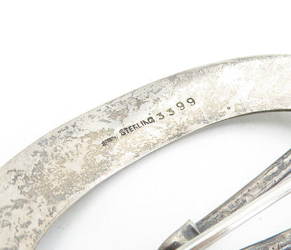 925 Sterling Silver  Vintage Antique Dark Tone Belt Buckle Brooch Pin  BP2258