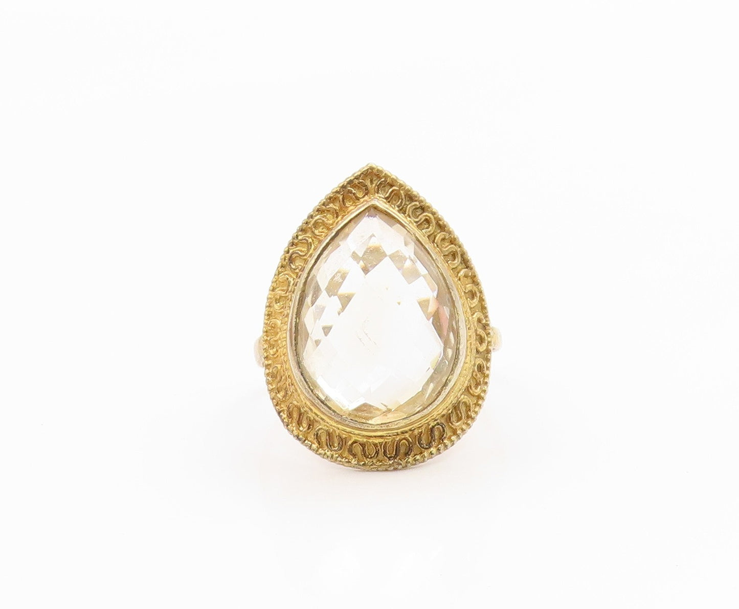 925 Sterling Silver Vintage Ring Gold Plated Faceted Quartz Band Sz 8.5 RG36079