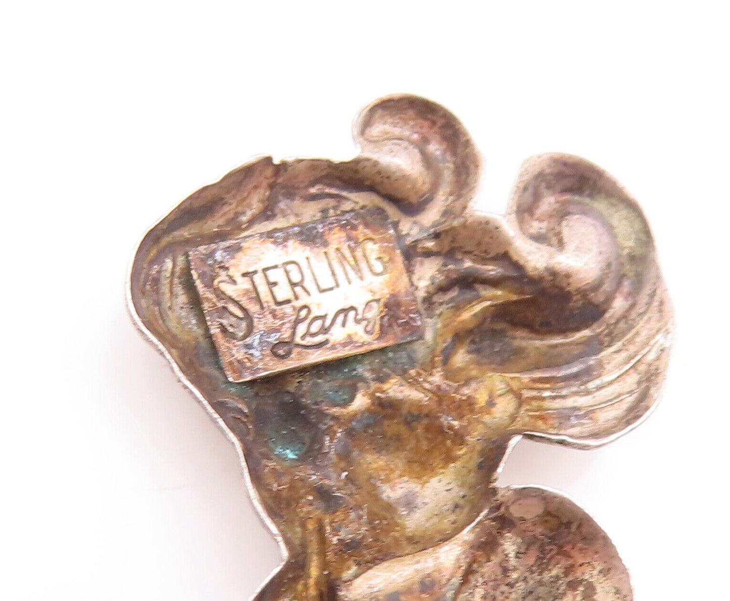925 Sterling Silver Vintage Brooch Pin LANG Child Playing Musical Notes  BP10848