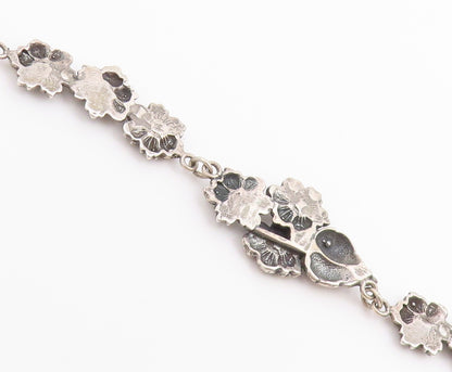 925 Sterling Silver Vintage Necklace Classic Botanical Floral Motif Link  NE4889