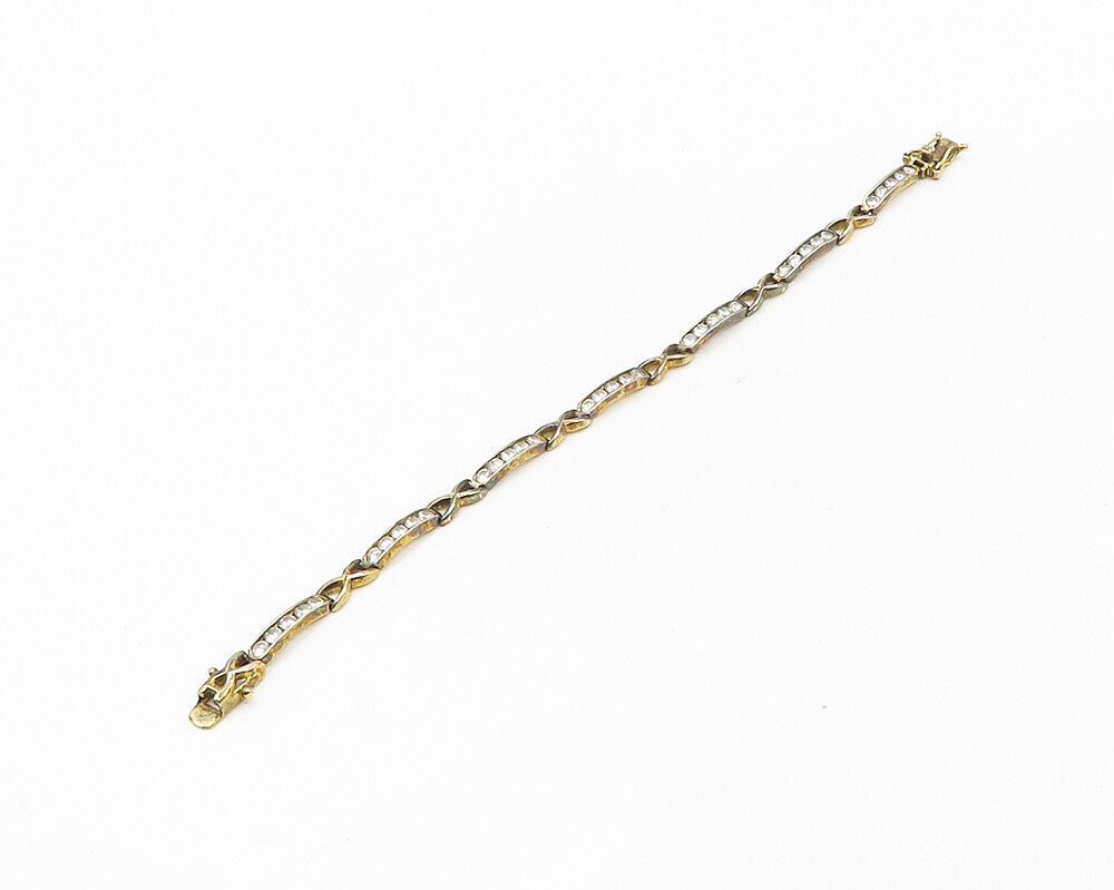 925 Sterling Silver  Vintage Round Cut Topaz Bar Link Chain Bracelet  BT6853