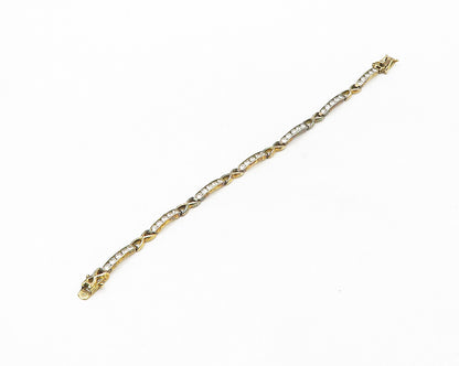 925 Sterling Silver  Vintage Round Cut Topaz Bar Link Chain Bracelet  BT6853