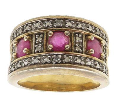 ROSS SIMON 925 Silver  Ruby Gold Plated 2 Tone Shiny Band Ring Sz 6  RG17706