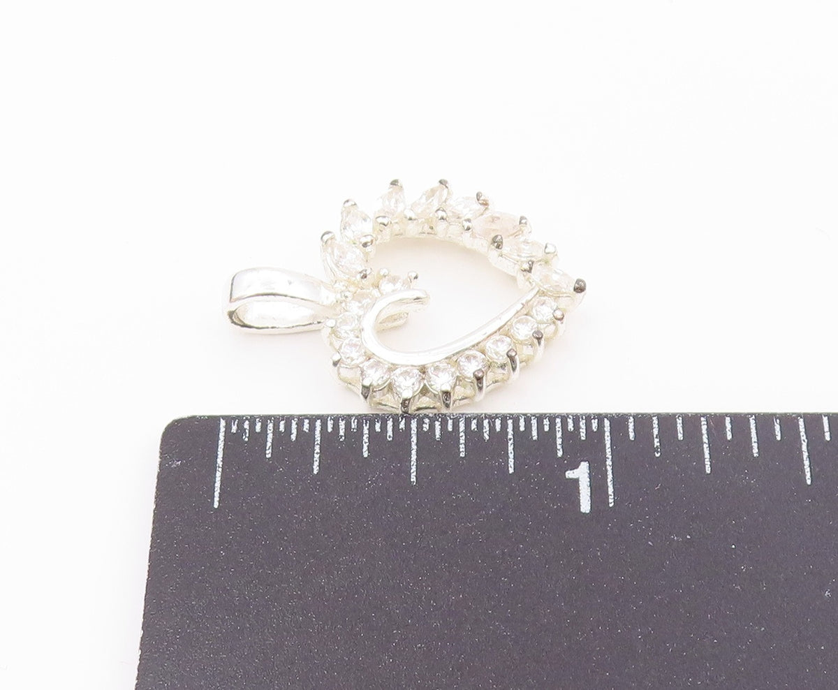925 Sterling Silver  Sparkling White Topaz Open Love Heart Pendant  PT8845