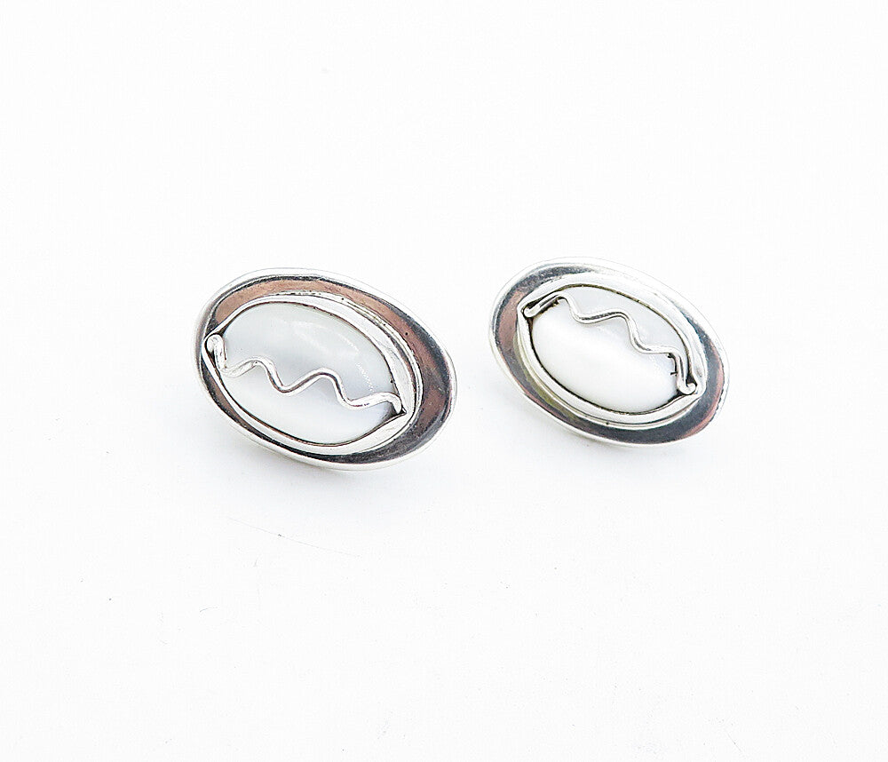 925 Sterling Silver  White Cat's Eye Quartz Swirl Dome Drop Earrings  EG2337