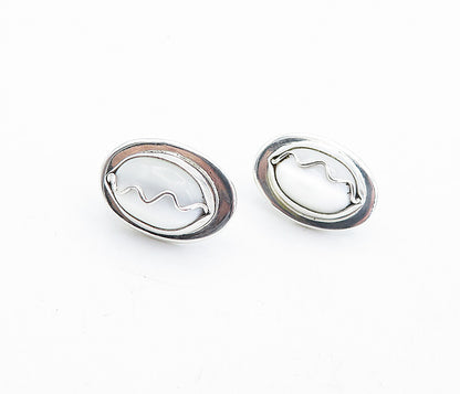 925 Sterling Silver  White Cat's Eye Quartz Swirl Dome Drop Earrings  EG2337