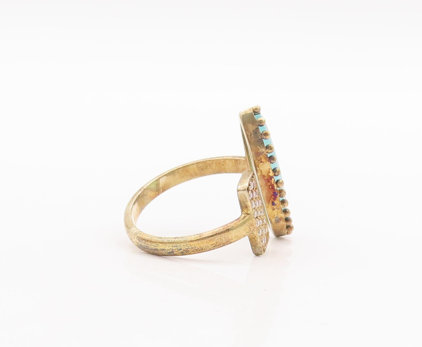 925 Sterling Silver Vintage Ring Gold Plated Designer Gemstone CZ Sz 7.5 RG29623
