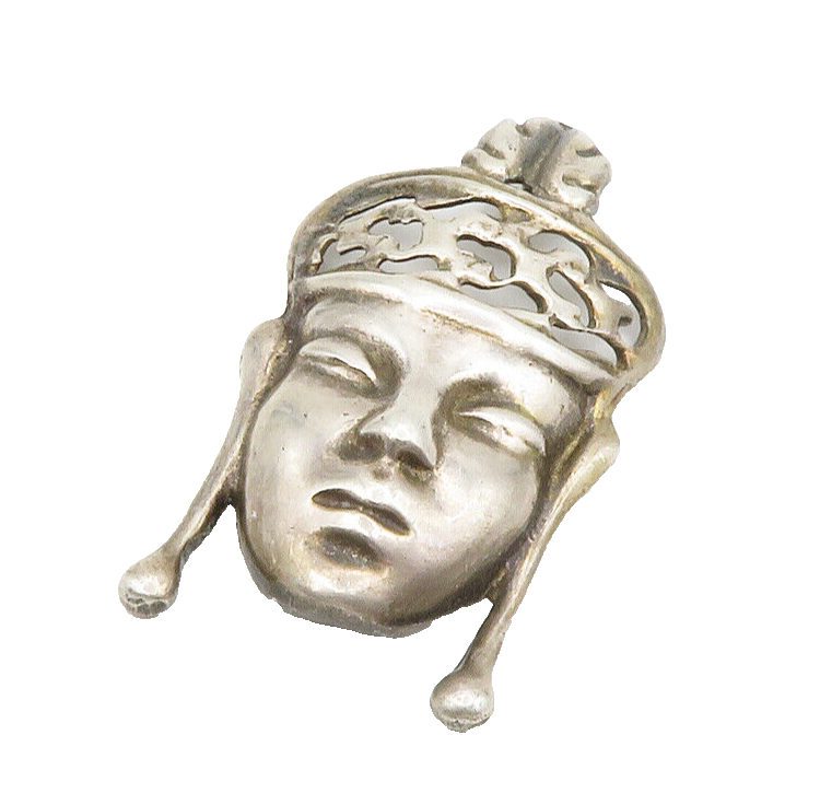 925 Sterling Silver  Vintage Antique Dark Tone Sculpted Face Pendant  PT10456