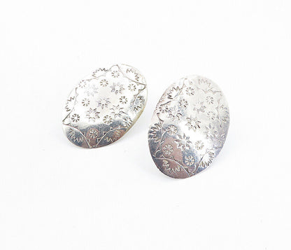 MEXICO 925 Sterling Silver  Vintage Floral Pattern Non Pierce Earrings  EG4241