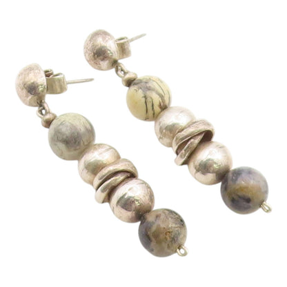925 Sterling Silver Vintage Earrings Modernist Jasper Beaded Dangle  EG14438