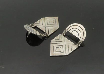 MEXICO 925 Silver  Vintage Shiny Etched Pattern Dangle Earrings  EG10256