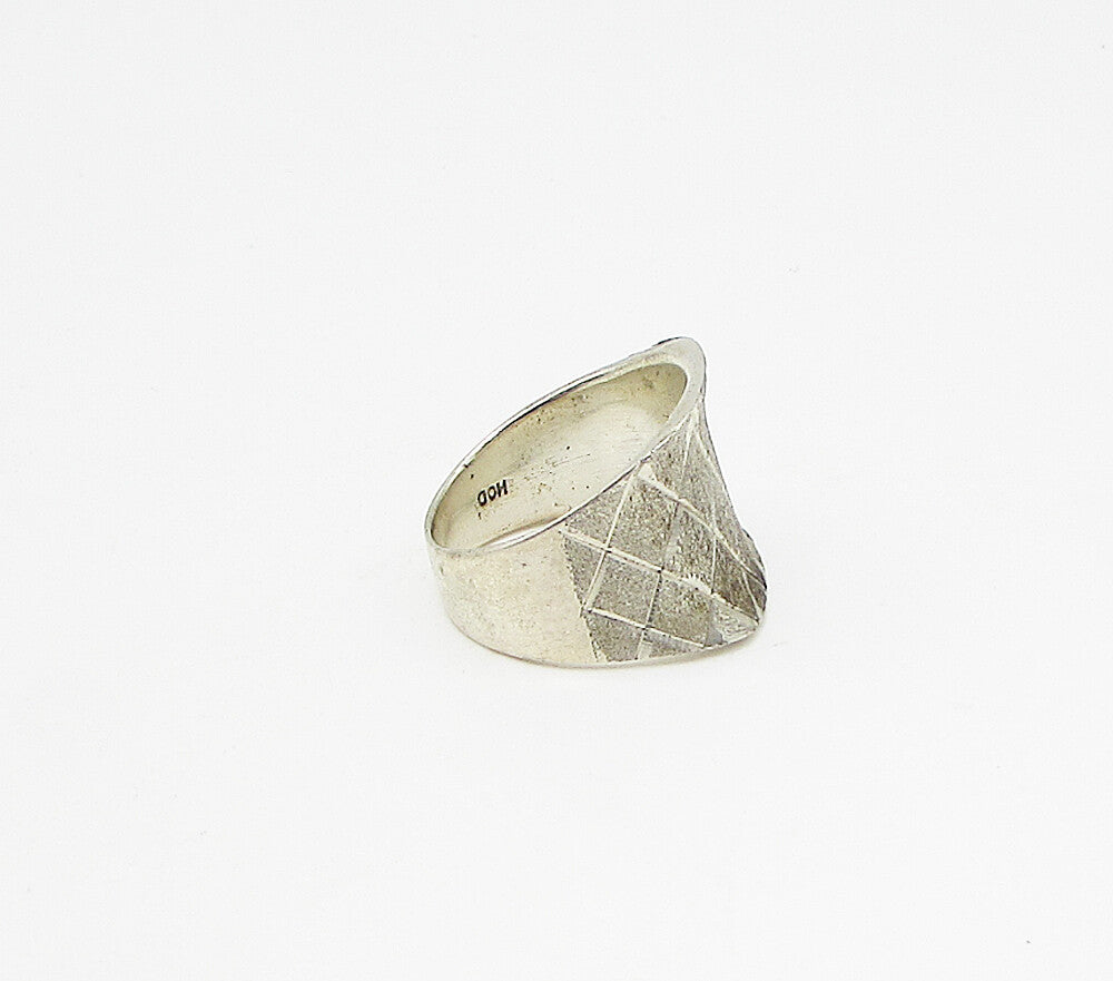 925 Sterling Silver  Vintage Druzy Woven Concave Band Ring Sz 8  RG3342