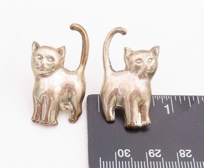 925 Sterling Silver Vintage Earrings Solid Carved Shiny Cats  EG13260
