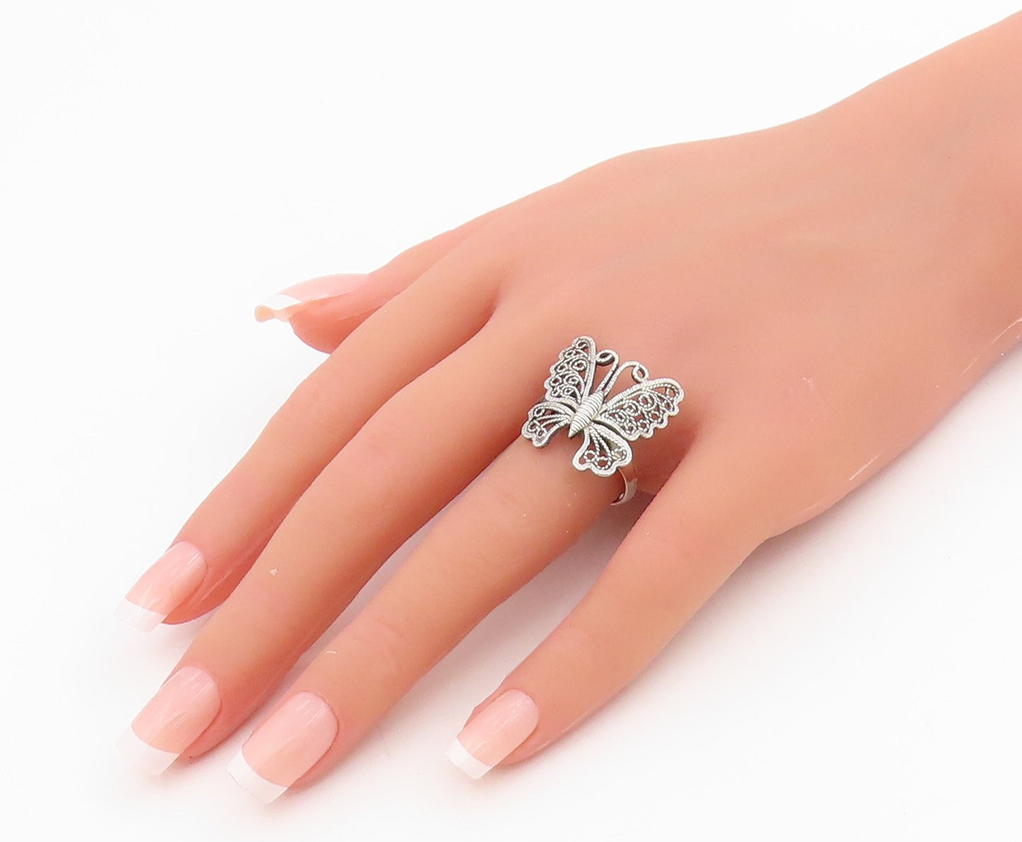 925 Sterling Silver Vintage Ring Elegant Butterfly Cut Out Band  Sz 8.5  RG34194