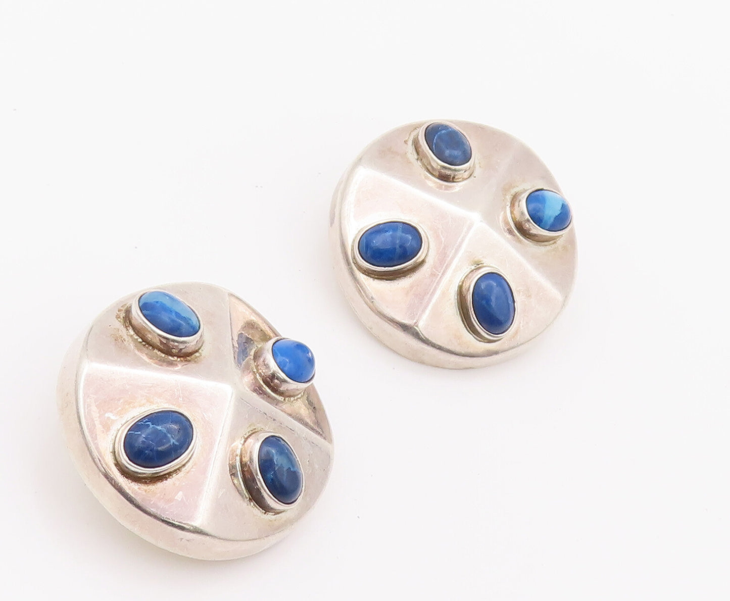 925 Sterling Silver Earrings MEXICO Oval Turquoise Beaded Round Disk  EG12836