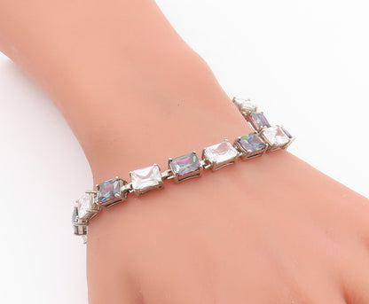 925 Sterling Silver  Vintage Cubic Zirconia & Mystic Topaz Bracelet  BT9518