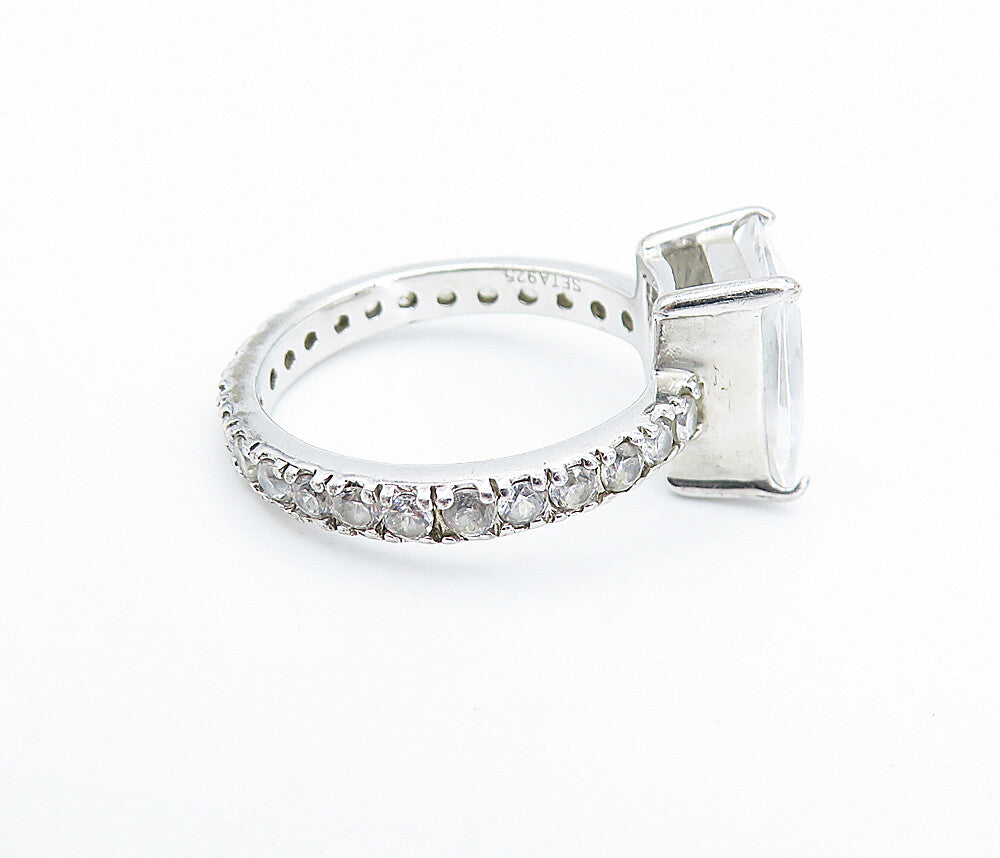 SETA 925 Silver  Cubic Zirconia Solitaire With Accents Ring Sz 7  RG6796