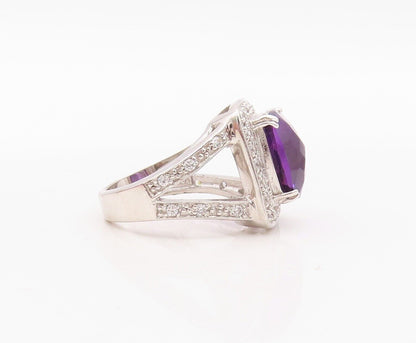 925 Sterling Silver Vintage Ring Rectangle Amethyst & Topaz Inlay  Sz 7  RG29990