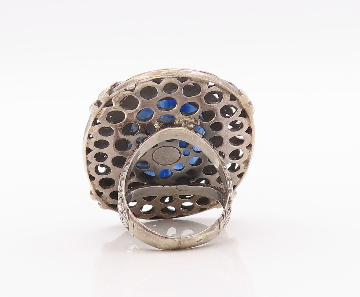925 Sterling Silver Vintage Ring Oval Gemstone Floral Carved  SZ 6.5  RG32080