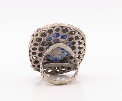 925 Sterling Silver Vintage Ring Oval Gemstone Floral Carved  SZ 6.5  RG32080